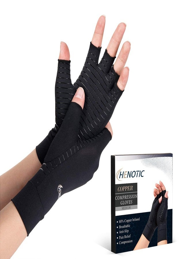HENOTIC Copper Arthritis Gloves for Women Men, Fingerless Breathable & Moisture Wicking Arthritis Compression Gloves for Relieving Carpal Tunnel Aches, Rheumatoid Pains, Joint Swell - Image 1