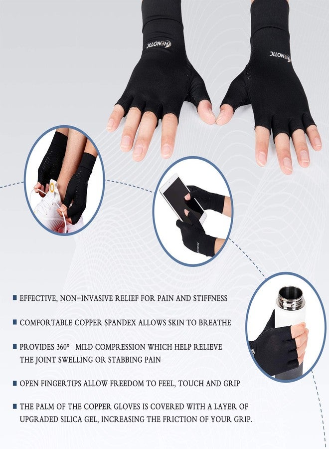 HENOTIC Copper Arthritis Gloves for Women Men, Fingerless Breathable & Moisture Wicking Arthritis Compression Gloves for Relieving Carpal Tunnel Aches, Rheumatoid Pains, Joint Swell - Image 3