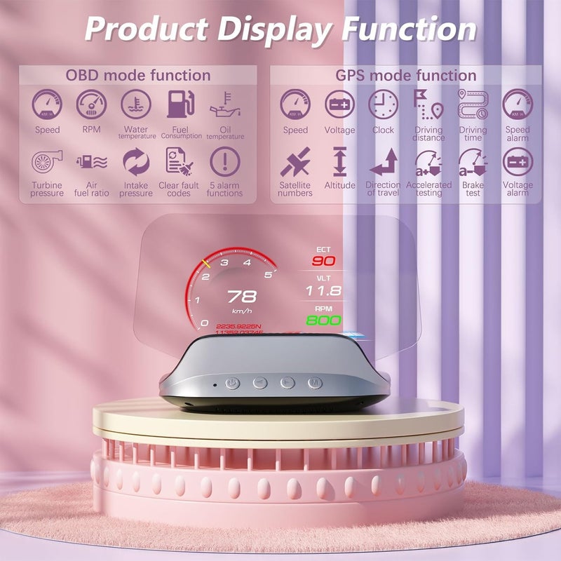 AZIJYV C3 Heads Up Display for Cars - OBD2 Gauge with Speed, Temperature, and Fuel Monitoring - Image 3