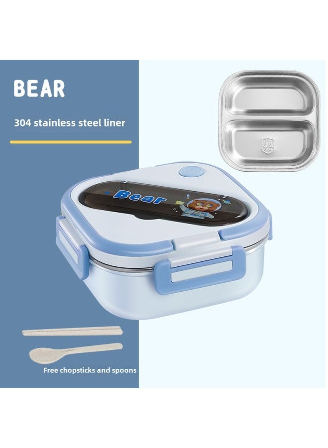 304 Stainless Steel Lunch Box Student Lunch Box Lunch Box Microwave Oven Compartment Lunch Box Work Insulation Cartoon Lunch Box-Specifications:Blue Space Bear Two Squares ]-Color:PP Plastic 3-no Liner ]  - Image 1