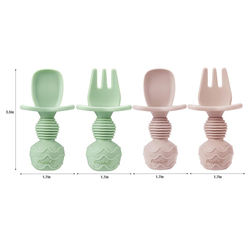 PandaEar 2 Pack Silicone Baby Straw & Snack Cup with 2 Spoons 2 Forks, Dual-Purpose Toddler Training Cups, Pink Green - Image 5