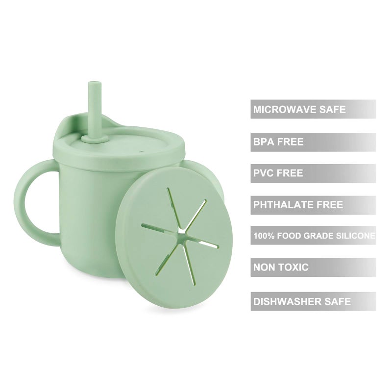 PandaEar 2 Pack Silicone Baby Straw & Snack Cup with 2 Spoons 2 Forks, Dual-Purpose Toddler Training Cups, Pink Green - Image 3