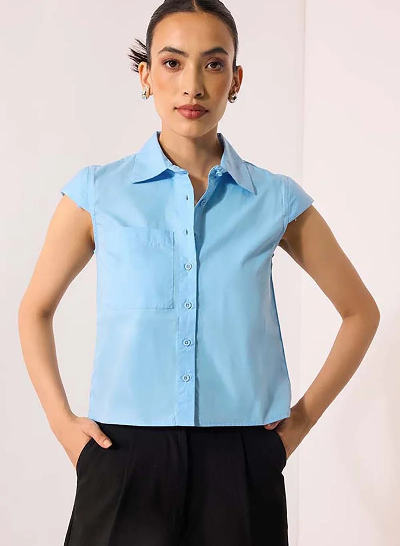 فيرجيو قميص فيرجيو قطن أزرق بأكمام كاب