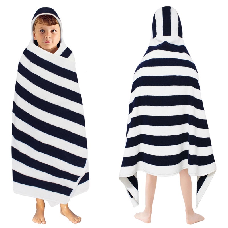 ORIGINAL KIDS Hooded Bath Towel Wrap 100 Cotton Terry Large Oversized Hooded Kids Towel Toddler Shower Pool Beach Towel Soft Plush Absorbent Quick Dry Easy Care Gift 30x60 Cabana Stripe Blue