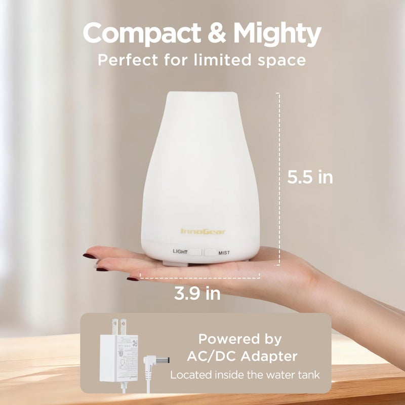 InnoGear Essential Oil Diffuser, Ultrasonic Diffusers for Home Aromatherapy Humidifier for Bedroom Room 7 Colors LED 2 Mist Mode Auto Off, Basic White - Image 2