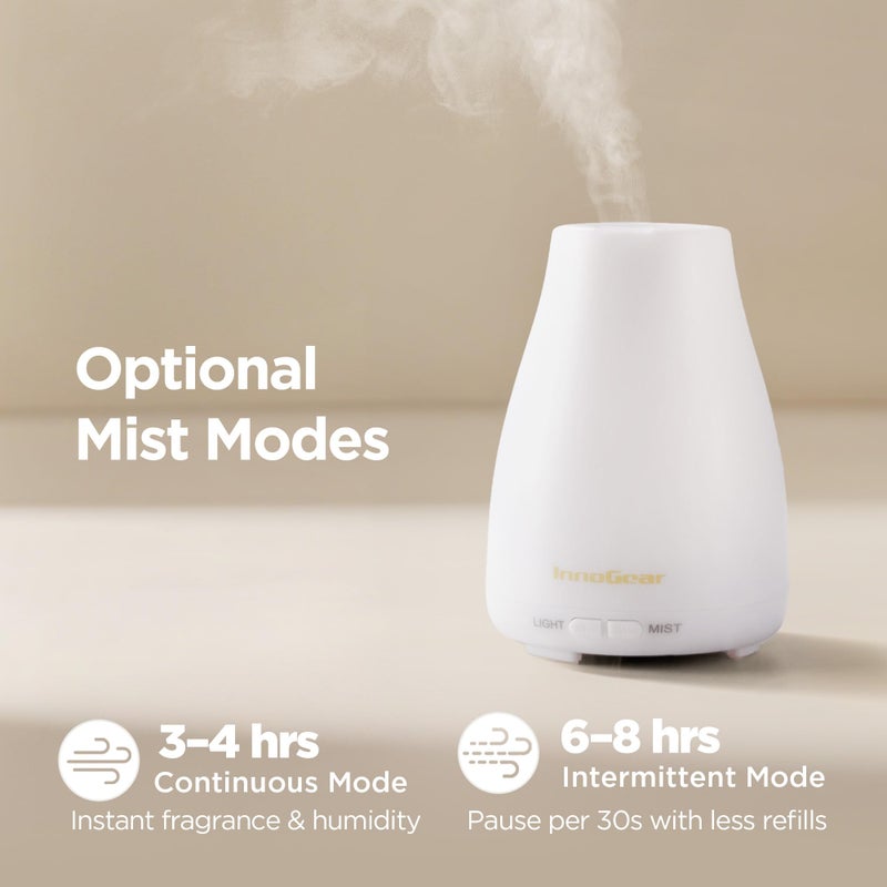 InnoGear Essential Oil Diffuser, Ultrasonic Diffusers for Home Aromatherapy Humidifier for Bedroom Room 7 Colors LED 2 Mist Mode Auto Off, Basic White - Image 3