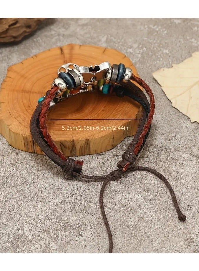 Home Clearance Sale 1pc Hot Sale Jewelry Butterfly Cat Eye Leaf Multi-layer Beaded Ethnic Style Retro PU Leather Bracelet For Men And Women Summer Holiday - Image 3