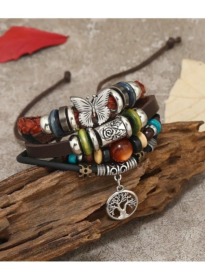 Home Clearance Sale 1pc Hot Sale Jewelry Butterfly Cat Eye Leaf Multi-layer Beaded Ethnic Style Retro PU Leather Bracelet For Men And Women Summer Holiday - Image 5