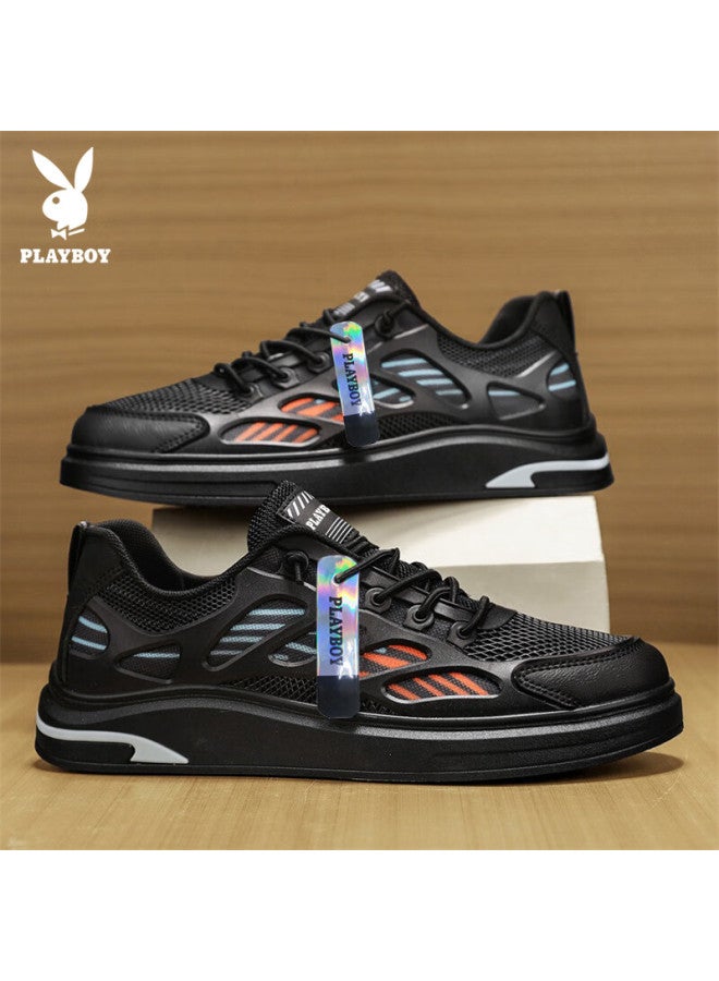 Playboy Men's Skateboard Shoes, Winter Men's Versatile Casual Shoes, Thick-soled Sports White Sneakers, Black Fashionable, Size 43 - Image 2