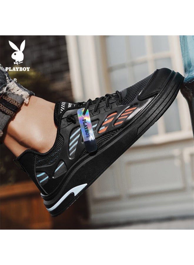 Playboy Men's Skateboard Shoes, Winter Men's Versatile Casual Shoes, Thick-soled Sports White Sneakers, Black Fashionable, Size 43 - Image 4