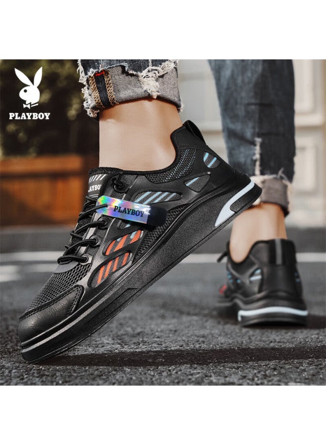 Playboy Men's Skateboard Shoes, Winter Men's Versatile Casual Shoes, Thick-soled Sports White Sneakers, Black Fashionable, Size 43 - Image 1