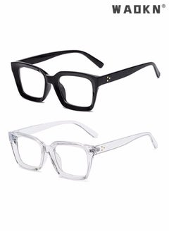 WAOKN Classic Non-prescription Clear Lens Eyeglasses for Women Men, 2Pcs Fashion Vintage Square Thick Frame Fake Eyeglasses, Anti-Blue Light Full Frame Retro Fashion Simple Frame Glasses for Travel Holiday  - Image 1
