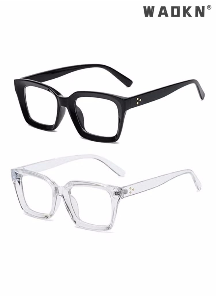 WAOKN Classic Non-prescription Clear Lens Eyeglasses for Women Men, 2Pcs Fashion Vintage Square Thick Frame Fake Eyeglasses, Anti-Blue Light Full Frame Retro Fashion Simple Frame Glasses for Travel Holiday  - Image 1