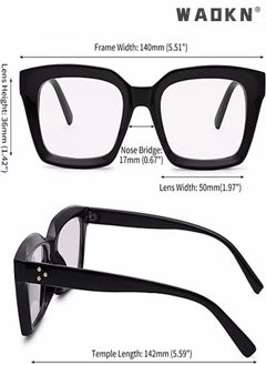WAOKN Classic Non-prescription Clear Lens Eyeglasses for Women Men, 2Pcs Fashion Vintage Square Thick Frame Fake Eyeglasses, Anti-Blue Light Full Frame Retro Fashion Simple Frame Glasses for Travel Holiday  - Image 5
