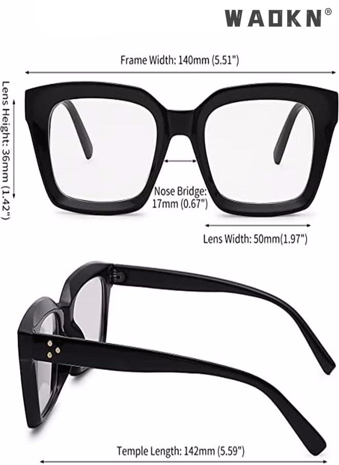 WAOKN Classic Non-prescription Clear Lens Eyeglasses for Women Men, 2Pcs Fashion Vintage Square Thick Frame Fake Eyeglasses, Anti-Blue Light Full Frame Retro Fashion Simple Frame Glasses for Travel Holiday  - Image 5