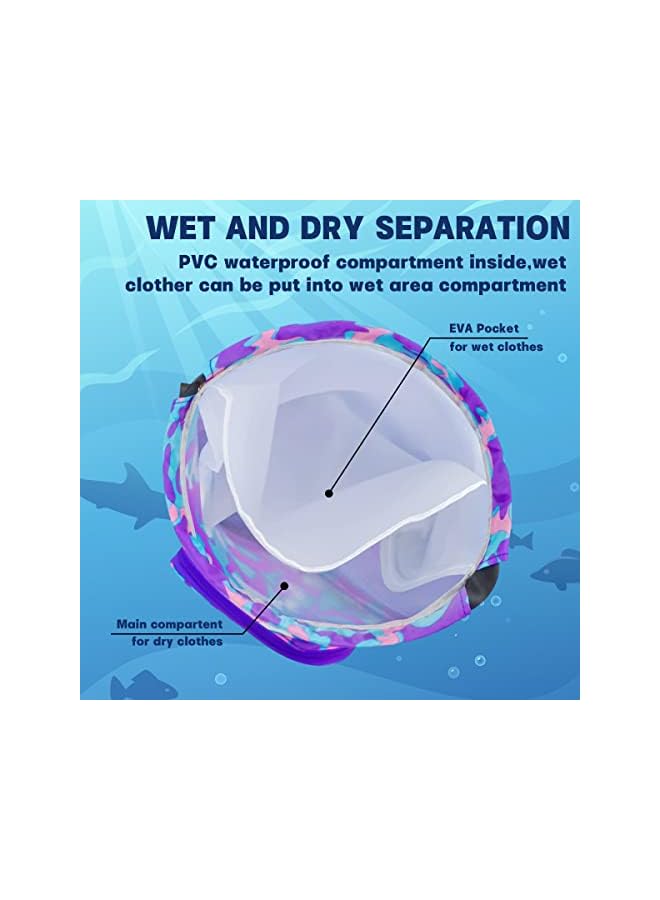 PROMASS Drawstring Bag, Swim Bag Waterproof Backpack Swim Bags For Swimmers Kids Swim Beach Bag Pull String Cinch Bag Girls Mermaid Cartoon Printed Cute Sport Backpack With Dry-Wet Separate - Image 3