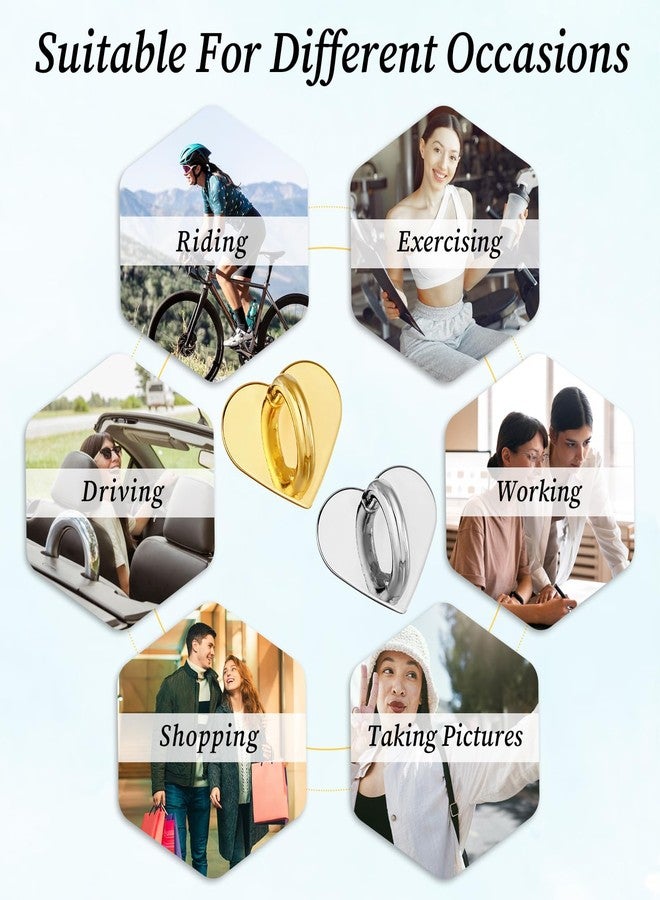 Styquenzer 8 Pcs Heart Phones Grip Metal Phone Charm Rings Phone Finger Loop Stand Cute Cellphone Accessories Finger Grip for DIY Phones Case Pad Tablet Supplies - Image 5