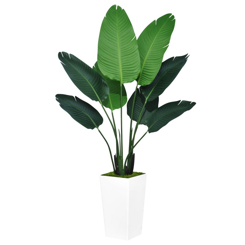 ASTIDY Bird of Paradise Artificial Plant 5FT  Faux Tropical Palm Tree with White Tall Planter  Fake Floor Plant Potted  Artificial Silk Tree for Home Office Living Room Decor Indoor