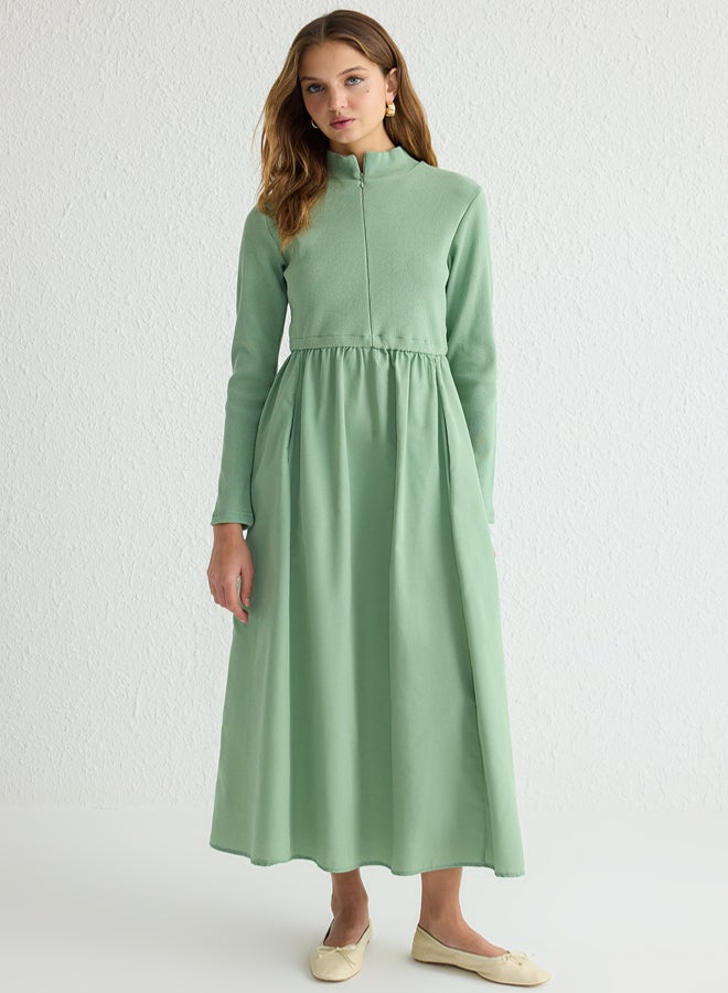 trendyol Mint Zipper Detail Stand Collar Knitted Dress - Image 1