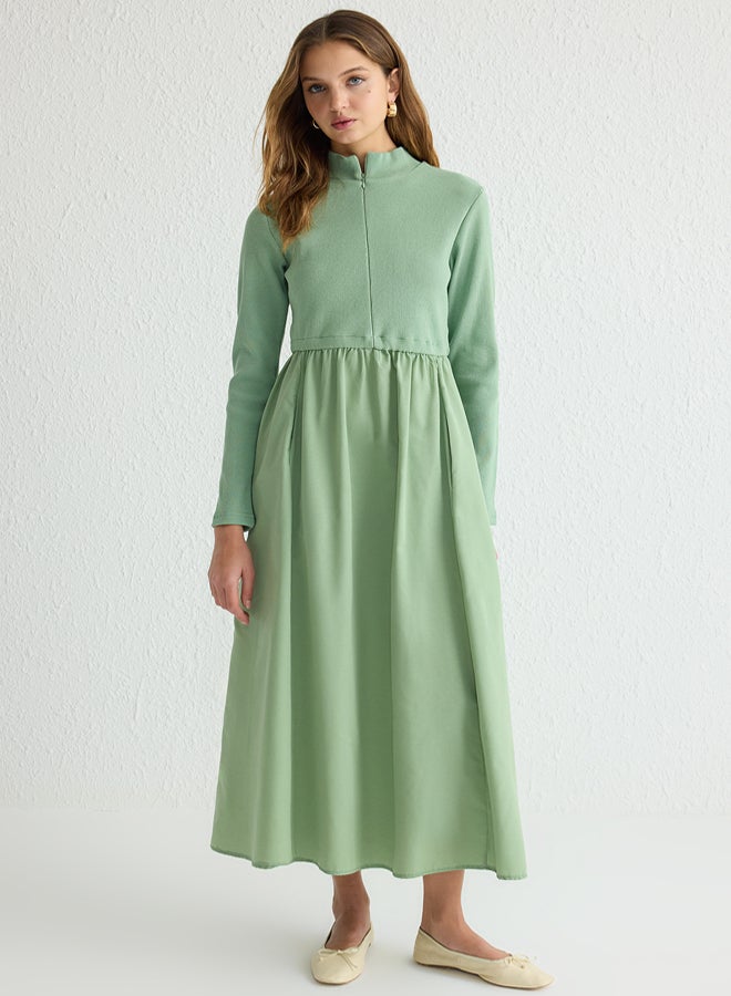 trendyol Mint Zipper Detail Stand Collar Knitted Dress - Image 5
