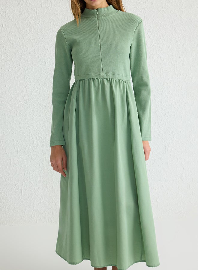 trendyol Mint Zipper Detail Stand Collar Knitted Dress - Image 3