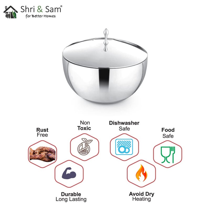 Shri & Sam Shri & Sam Stainless Steel Shri and Sam Stainless Steel Donga with Lid, 16.5cm, Silver  - Image 4