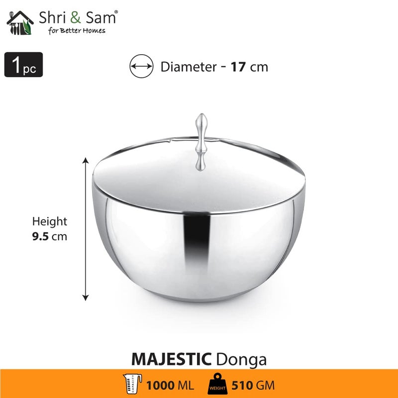 Shri & Sam Shri & Sam Stainless Steel Shri and Sam Stainless Steel Donga with Lid, 16.5cm, Silver  - Image 3