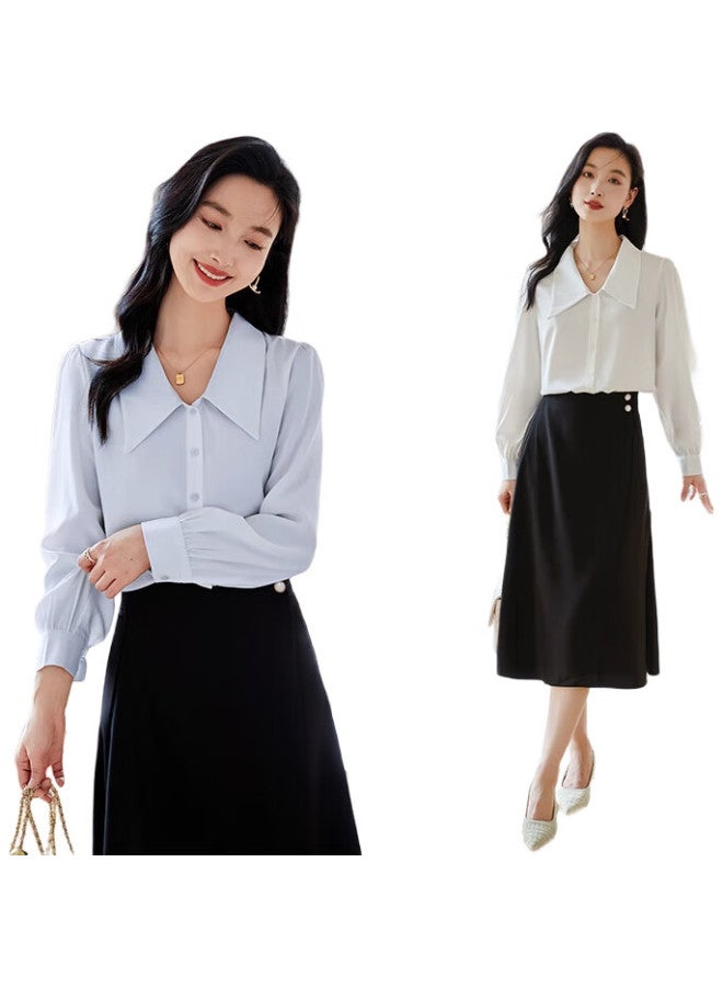 First Application Chushen Spring And Autumn Long-Sleeve Shirt For Women, French-Style Elegant Lapel, Commuter Blouse Top S141C2990 White M - Image 3