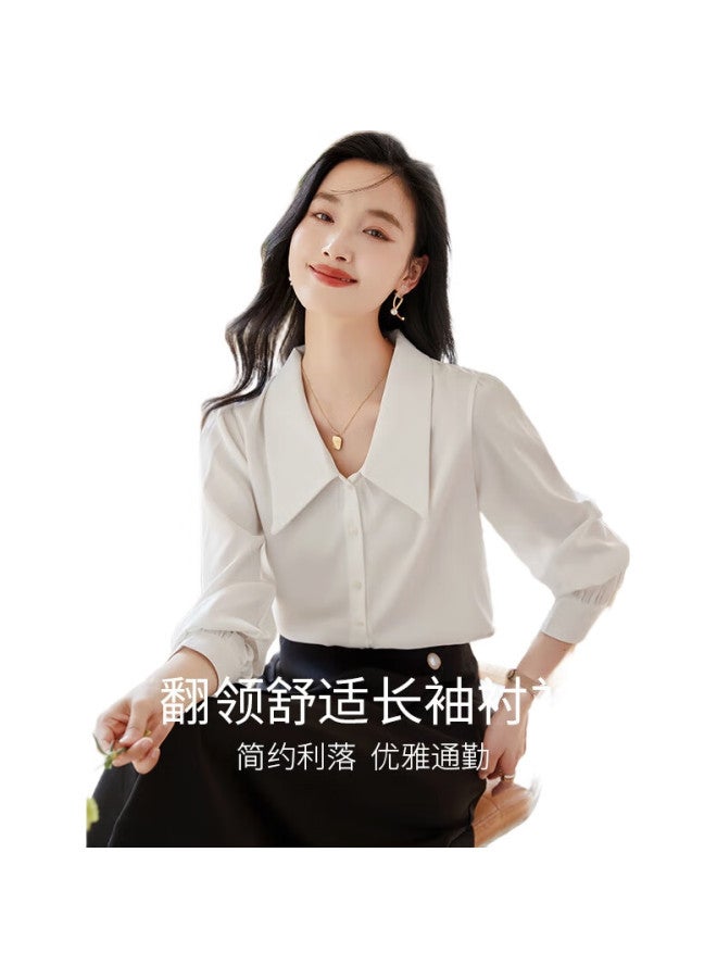 First Application Chushen Spring And Autumn Long-Sleeve Shirt For Women, French-Style Elegant Lapel, Commuter Blouse Top S141C2990 White M - Image 2