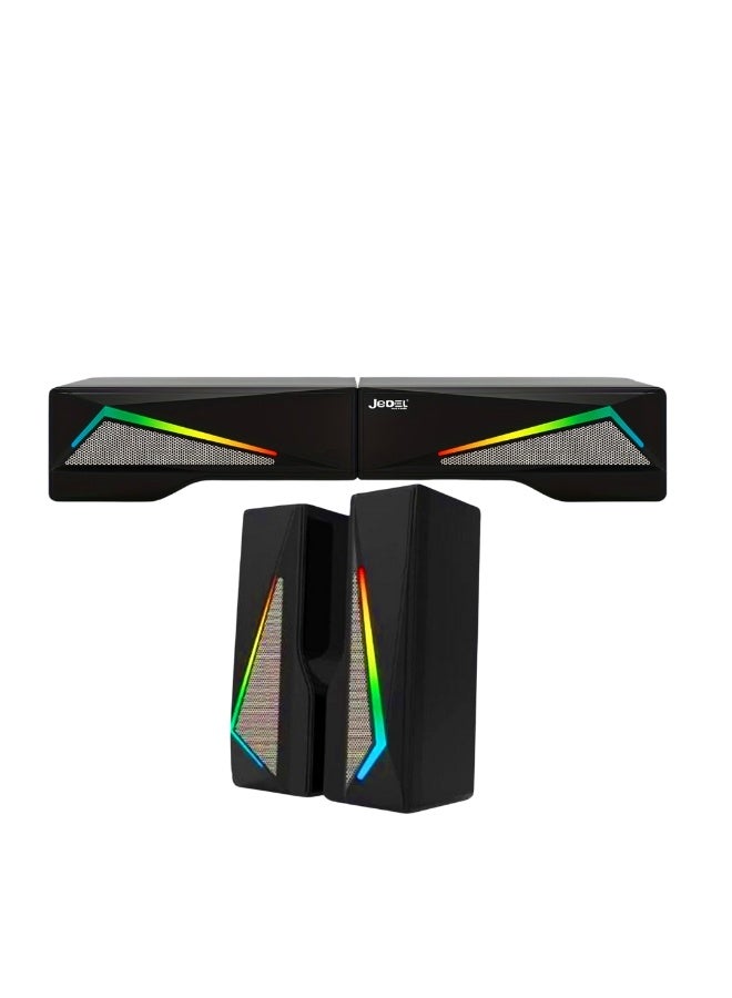 JeDEL S-550 Wired Rainbow Desktop Speakers Soundbar 6W – 2.0 Channel Stereo – USB Powered + 3.5mm Cabl  - Image 1