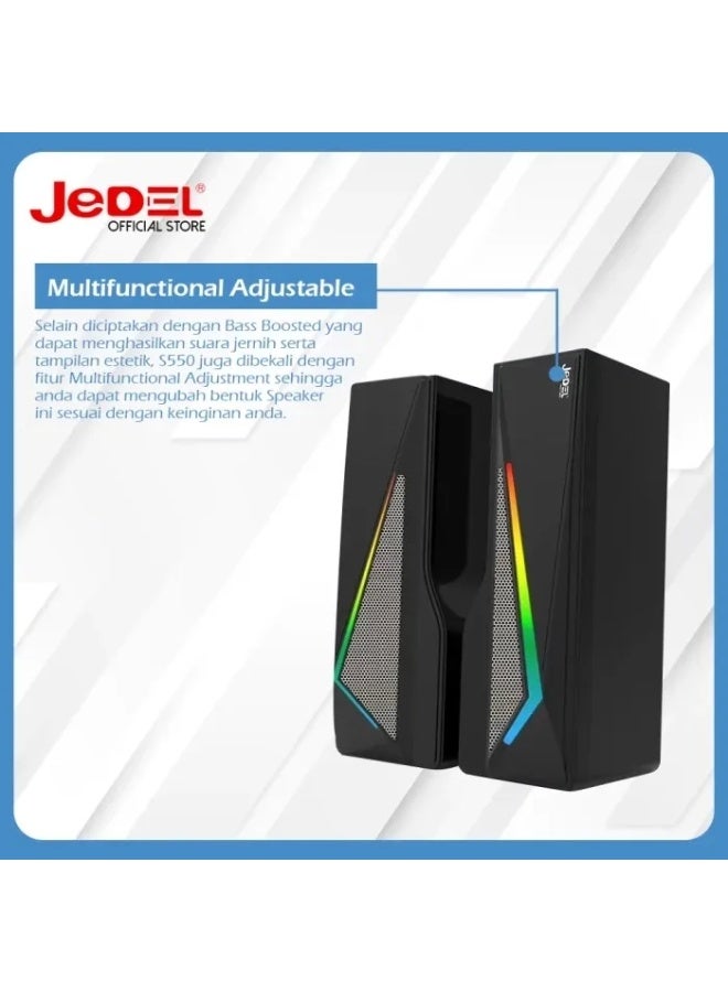 JeDEL S-550 Wired Rainbow Desktop Speakers Soundbar 6W – 2.0 Channel Stereo – USB Powered + 3.5mm Cabl  - Image 3