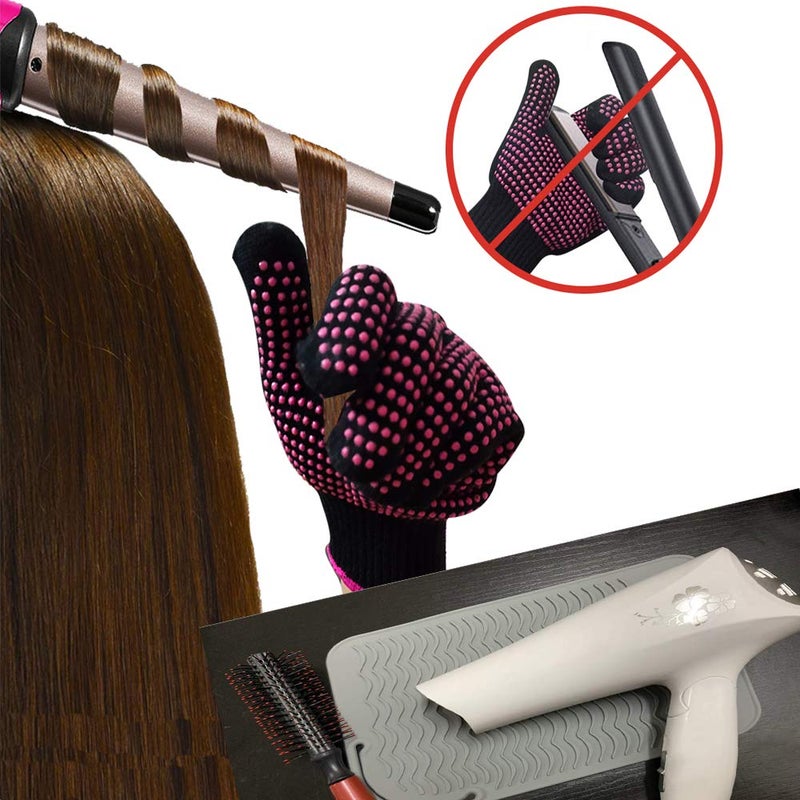AFT90 Heat Resistant Glove With Silicone Bump Mat For Curling Iron  Hair Straightener  Flat Irons - 9 X 6.5 Food Grade Mat  Grey - Image 2