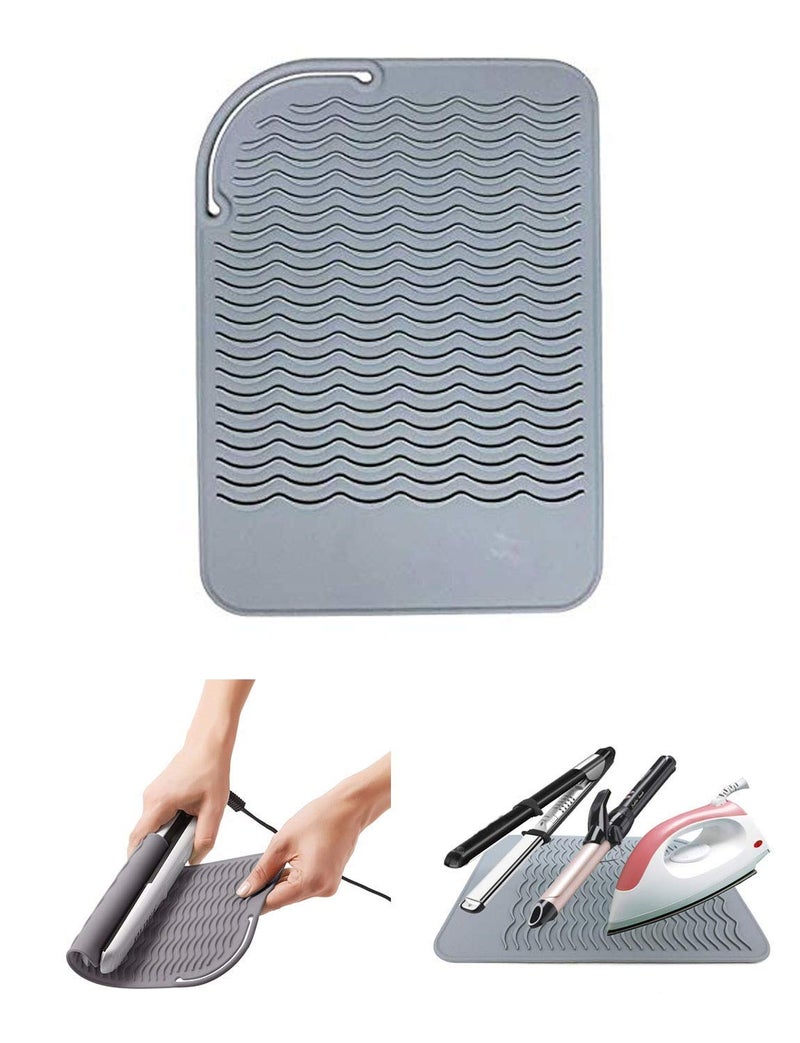 AFT90 Heat Resistant Glove With Silicone Bump Mat For Curling Iron  Hair Straightener  Flat Irons - 9 X 6.5 Food Grade Mat  Grey - Image 5