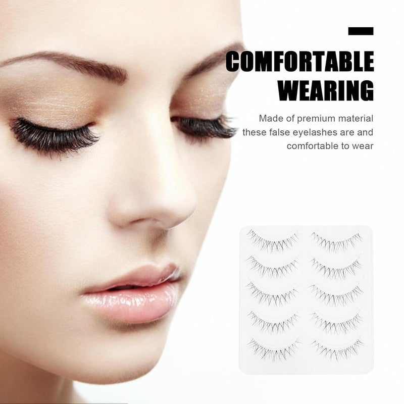 FAVOMOTO Natural Cross V-shaped Lightweight Stem False Eyelashes 5 Pairs for Women Natural Looking Party Dance Makeup - Image 3