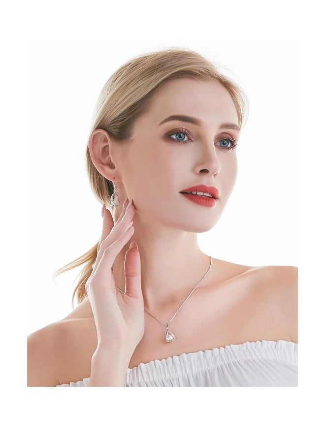 HENGSHENG - Natural Pearl Jewelry Set For Women 925 Sterling Silver Necklace Pearl Pendant & Pearl Earrings Freshwater Pearl Drop Jewelry Set For Wedding Prom Gift - White Pearls - Image 1