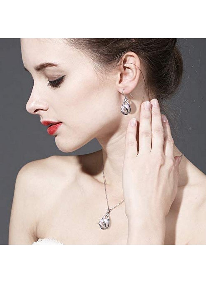 HENGSHENG - Natural Pearl Jewelry Set For Women 925 Sterling Silver Necklace Pearl Pendant & Pearl Earrings Freshwater Pearl Drop Jewelry Set For Wedding Prom Gift - White Pearls - Image 1