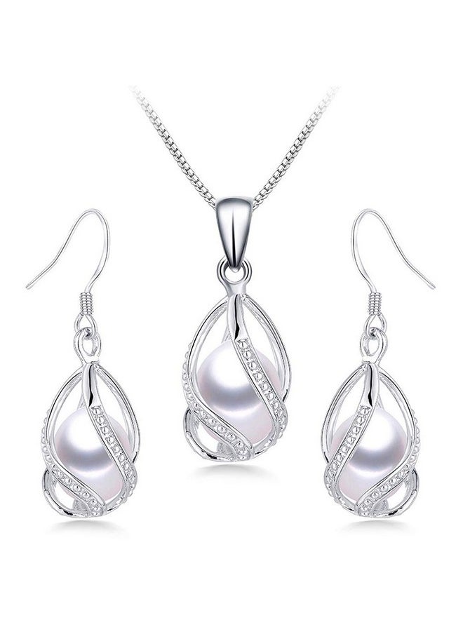 HENGSHENG - Natural Pearl Jewelry Set For Women 925 Sterling Silver Necklace Pearl Pendant & Pearl Earrings Freshwater Pearl Drop Jewelry Set For Wedding Prom Gift - White Pearls - Image 1