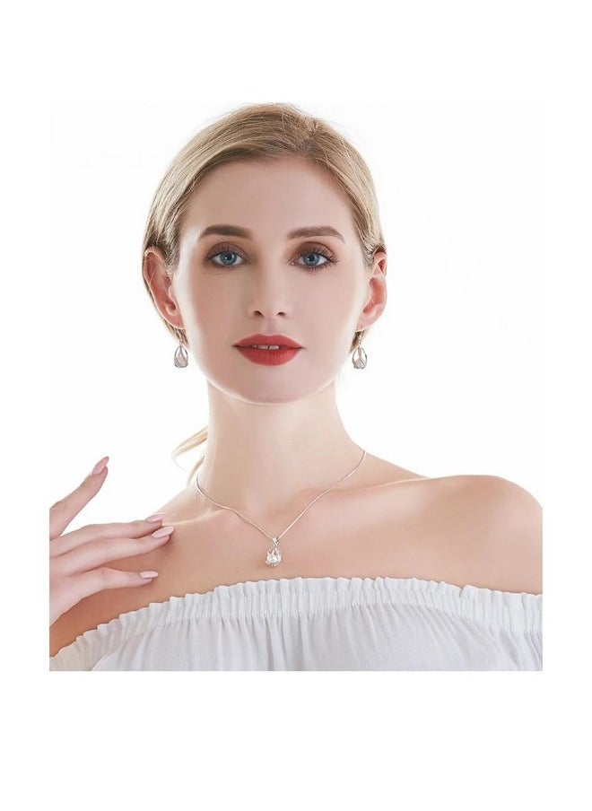 HENGSHENG - Natural Pearl Jewelry Set For Women 925 Sterling Silver Necklace Pearl Pendant & Pearl Earrings Freshwater Pearl Drop Jewelry Set For Wedding Prom Gift - White Pearls - Image 1