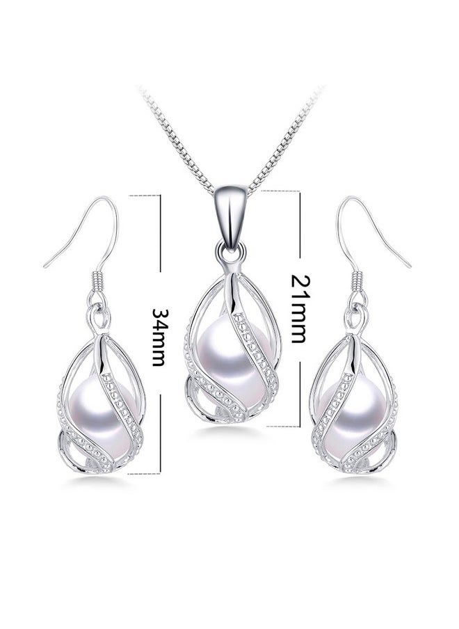 HENGSHENG - Natural Pearl Jewelry Set For Women 925 Sterling Silver Necklace Pearl Pendant & Pearl Earrings Freshwater Pearl Drop Jewelry Set For Wedding Prom Gift - White Pearls - Image 1