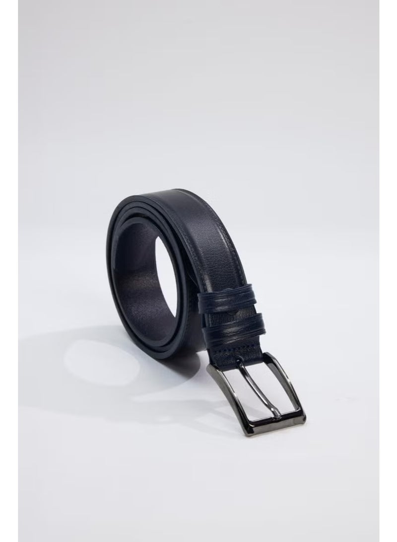 Tudors Men's Leather 3.5 cm Classic Navy Blue Belt - Image 1