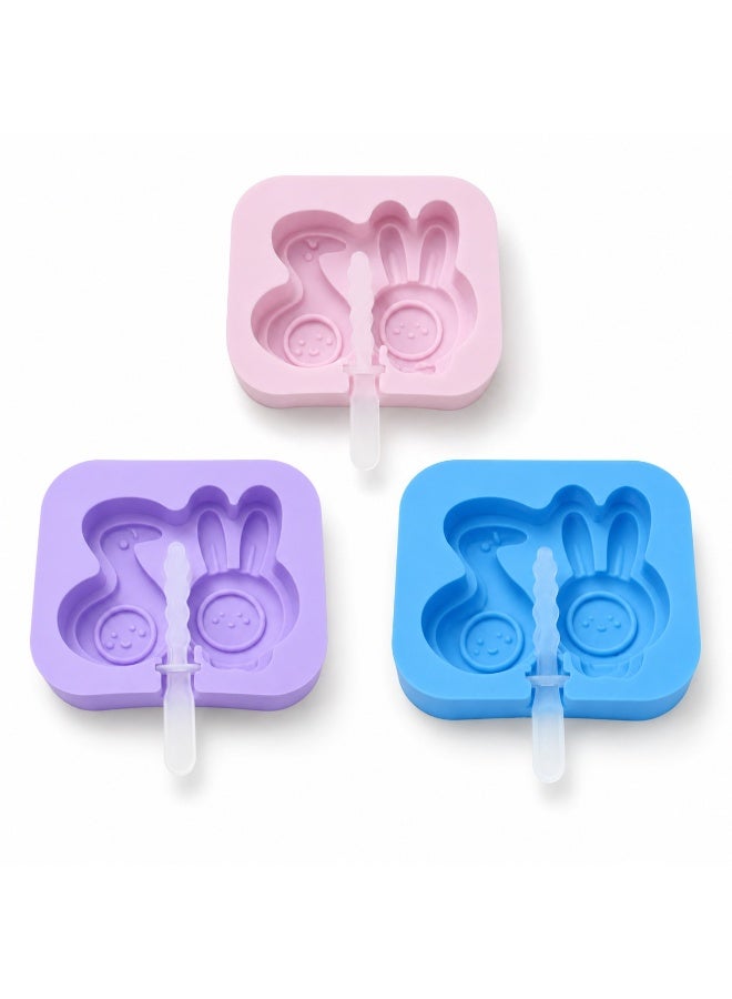 zoba Ice cream molds - Silicone molds in rabbit and duck shapes with sticks - Perfect for making ice cream, cakes, and cheesecakes at home - Multicolored - 3 pieces - Image 1