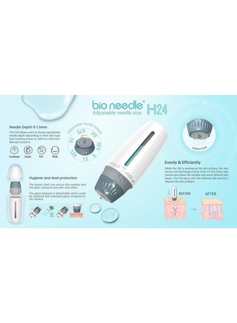 بيو نيدل طابع ديرما قابل للتعديل من Bio Needle H24 | عمق إبر قابل للتعديل من 0 إلى 1.5 ملم | 24 إبرة تيتانيوم | طابع ميكرو نيدل بسعة 10 مل للعناية بالشعر واللحية وتسريب السيروم والعناية بالبشرة - Image 2