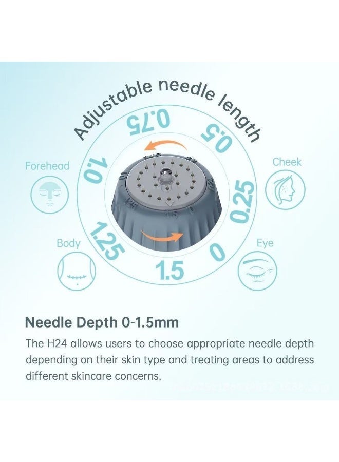 بيو نيدل طابع ديرما قابل للتعديل من Bio Needle H24 | عمق إبر قابل للتعديل من 0 إلى 1.5 ملم | 24 إبرة تيتانيوم | طابع ميكرو نيدل بسعة 10 مل للعناية بالشعر واللحية وتسريب السيروم والعناية بالبشرة - Image 4