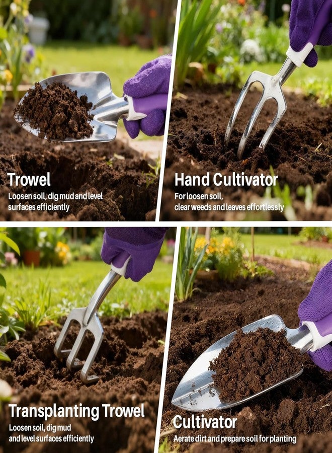 MelonArt Garden Tool Set, 10 Pcs Heavy Duty Gardening Tool Kit Women Garden Gift Set Aluminum with Non Slip Ergonomic Handle, Storage Tote Bag and Gloves, Garden Supplier for Women&Men(Purple) - Image 3