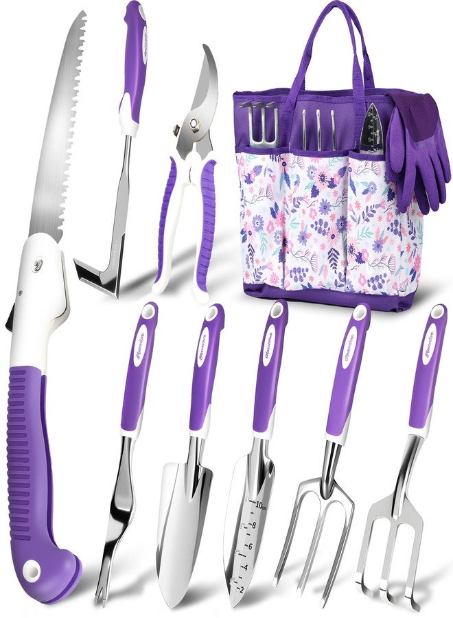 MelonArt Garden Tool Set, 10 Pcs Heavy Duty Gardening Tool Kit Women Garden Gift Set Aluminum with Non Slip Ergonomic Handle, Storage Tote Bag and Gloves, Garden Supplier for Women&Men(Purple) - Image 1