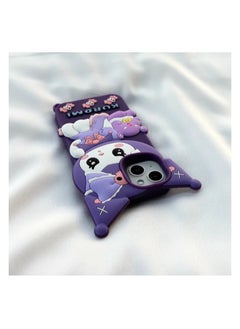 Generic Back Cover iPhone 14  Soft Silicone 3D Cute Cartoon with Holder Full Protective Case (Kuromi Case)  - Image 3