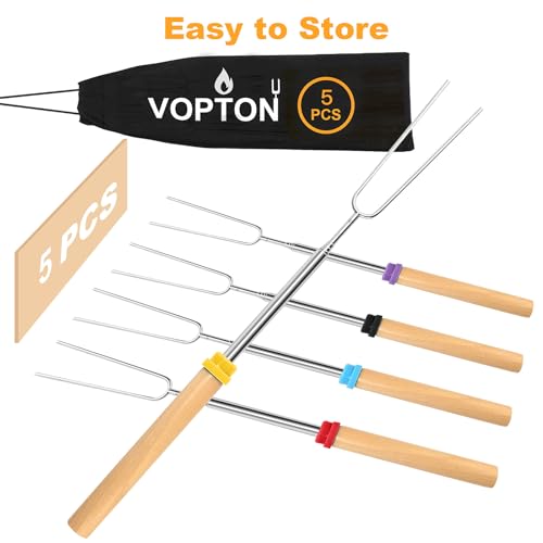 VOPTON 5 Pcs Marshmallow Roasting Sticks for Fire Pit Long 32Inch, Smores Sticks Skewers, Smores Kit for Fire Pit, Premium Telescoping Hot Dog Roasting Sticks for Campfire Accessories Outside Camping VOPTON - Image 5