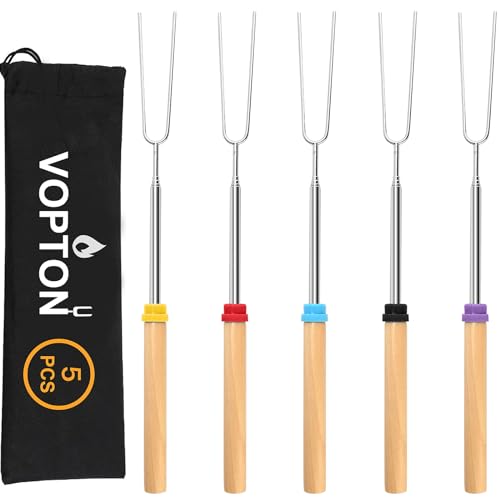 VOPTON 5 Pcs Marshmallow Roasting Sticks for Fire Pit Long 32Inch, Smores Sticks Skewers, Smores Kit for Fire Pit, Premium Telescoping Hot Dog Roasting Sticks for Campfire Accessories Outside Camping VOPTON - Image 1