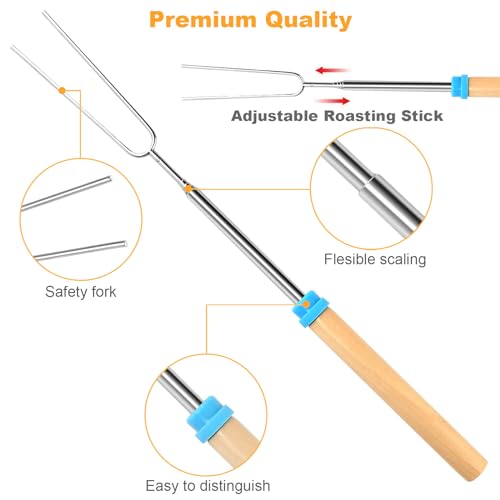 VOPTON 5 Pcs Marshmallow Roasting Sticks for Fire Pit Long 32Inch, Smores Sticks Skewers, Smores Kit for Fire Pit, Premium Telescoping Hot Dog Roasting Sticks for Campfire Accessories Outside Camping VOPTON - Image 3