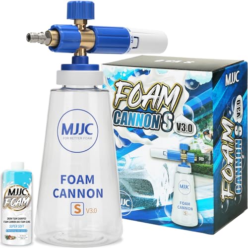 MJJC Foam Cannon S V3.0 (Thicker Snow Foam Technology) with 1/4 Inch Quick Connector for Pressure Washer, 34 oz Bottle (V3.0 (1/4" Quick Connector) + SOAP Sample) - Image 1